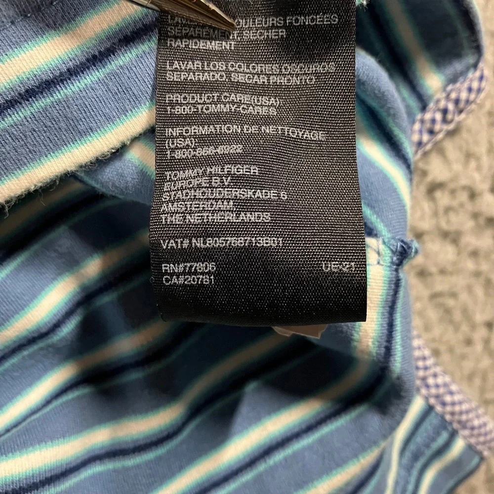 Tommy Hilfiger Polo Shirt Men XXL Blue Striped Short Sleeve Cotton Logo Pique - Picture 5 of 8